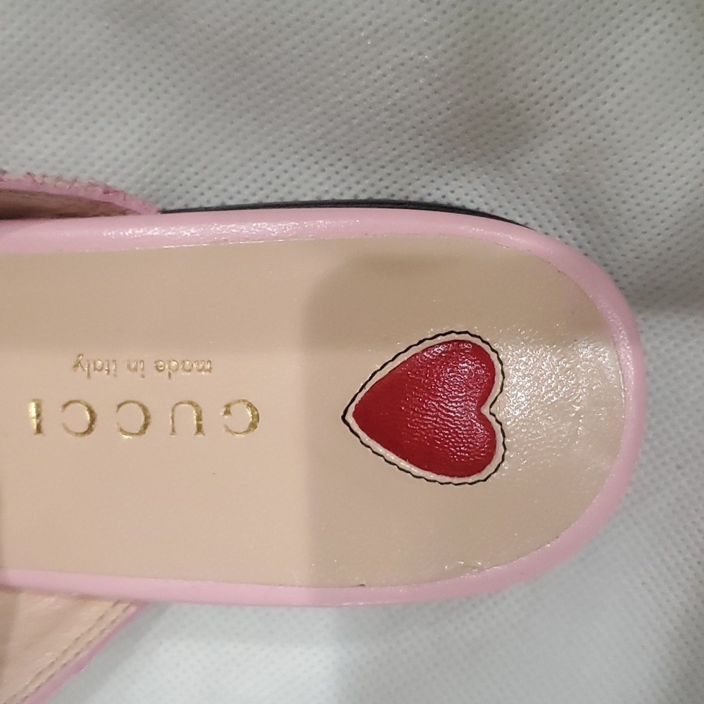 Gucci Pricetown Horsebit Lace Leather Pink Nude Mule Loafer Slipper Flat 36.5 - Picture 7 of 8